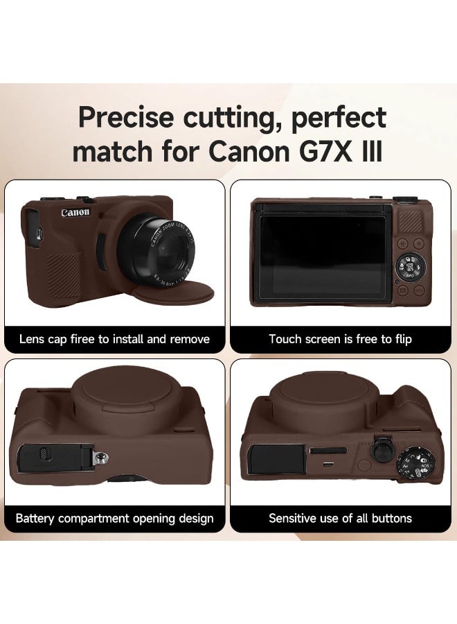 Premium Soft Silicone Protective Case with Removable Lens Cover for Canon Powershot G7X Mark III Digital Camera - Washable, Lightweight, and Stylish Protection (Brown) - Image 2